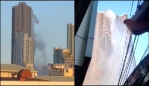 Terremoto en Filipinas: el aterrador momento en que se quiebra la piscina de un rascacielos