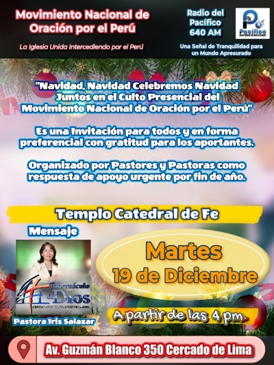 Culto Presencial del MNO por Navidad - Invitación General - Martes 19 de Diciembre 4pm.